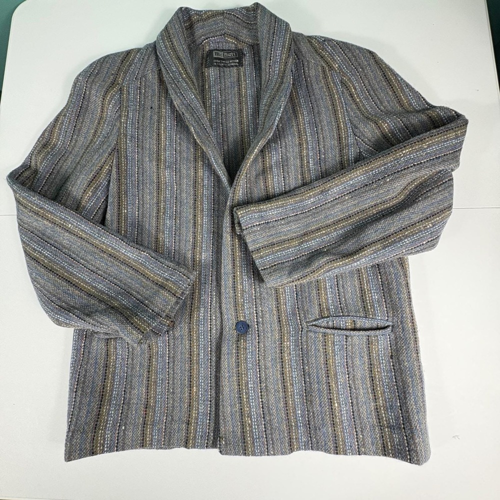 Irish Tweed Wool Blazer Womens M Donegal Stripe Jacket‎ Academia Boho